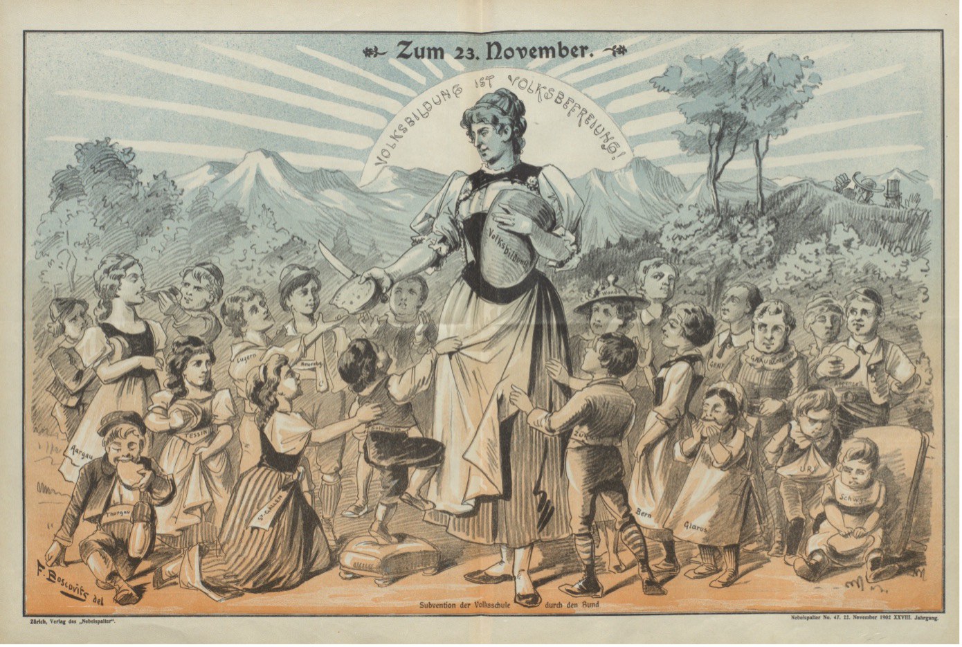 Caricature au sujet de la votation du 23 novembre 1902, parue dans le Nebelspalter